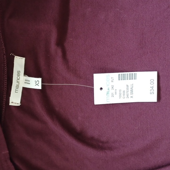 Maurice’s Burgundy Cardigan W/Black&White Stripes, XS, 20" PTP, 28"L - Picture 5 of 7